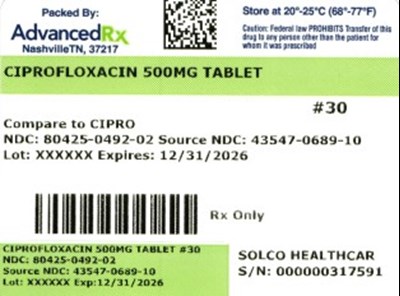Ciprofloxacin 500mg #30 (Ciprofloxacin 500mg 80425 0492 02)